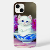  White Kitten met roze bloemen Case-Mate iPhone Case (Achterkant)