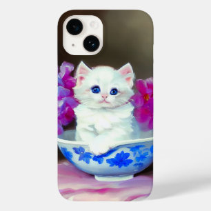  White Kitten met roze bloemen Case-Mate iPhone 14 Hoesje