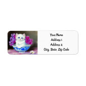  White Kitten met roze bloemen Etiket (Voorkant)