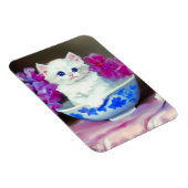 White Kitten met roze bloemen Magneet (Rechterzijde)