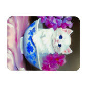 White Kitten met roze bloemen Magneet (Horizontaal)