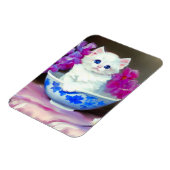 White Kitten met roze bloemen Magneet (Linkerzijde)
