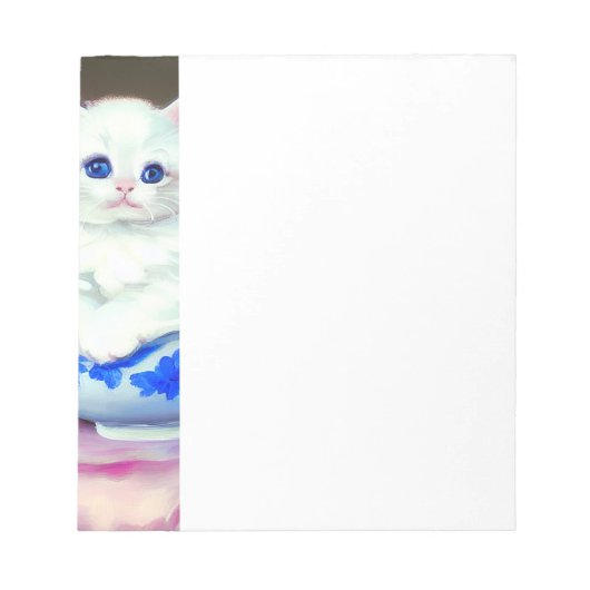 White Kitten met roze bloemen Notitieblok (Voorkant)