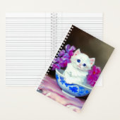  White Kitten met roze bloemen Notitieboek (Binnen)