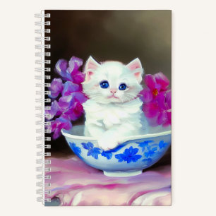  White Kitten met roze bloemen Notitieboek