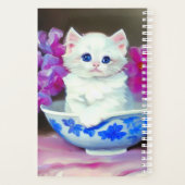  White Kitten met roze bloemen Planner (Achterkant)