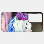  White Kitten met roze bloemen Samsung Galaxy Hoesje (Linkerkant)