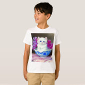  White Kitten met roze bloemen T-shirt (Voorkant volledig)