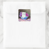  White Kitten met roze bloemen Vierkante Sticker (Tas)