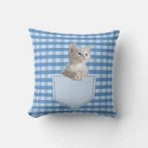White Kitten pocket blauw check grappige illusie 3