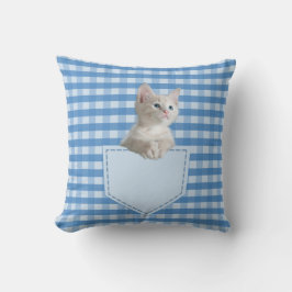 White Kitten pocket blauw check grappige illusie 3 Kussen