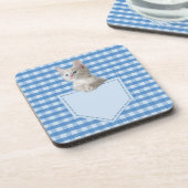White Kitten pocket blauw grappige illusie 3D-graf Bier Onderzetter (Linkerzijde)