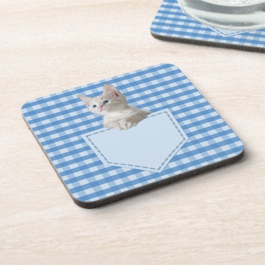 White Kitten pocket blauw grappige illusie 3D-graf Bier Onderzetter (Linkerzijde)