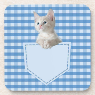 White Kitten pocket blauw grappige illusie 3D-graf Bier Onderzetter