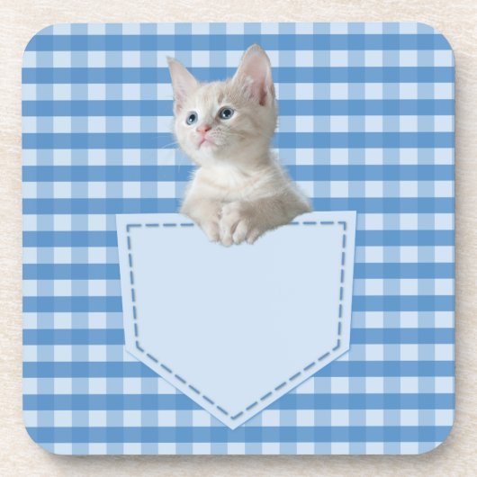 White Kitten pocket blauw grappige illusie 3D-graf Bier Onderzetter (Voorkant)