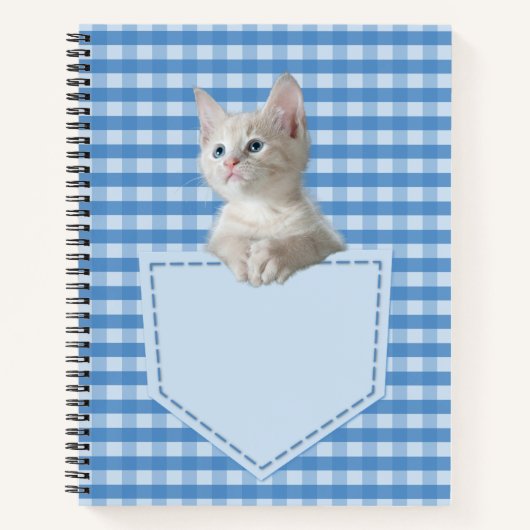 White Kitten pocket blauw grappige illusie 3D-graf Notitieboek (Voorkant)