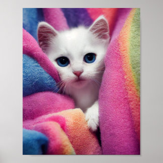 White Kitten - Rainbow Critters Collectie Poster