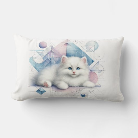 White Kitten Sierkussen met geometrische kunst Kussen (Voorkant)