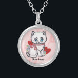 White Kitten Valentijn Zilver Vergulden Ketting<br><div class="desc">White Kitten Valentijn Ketting, Kitten kleding, Cat t-shirts, Valentijn geschenken, Valentijnsdag geschenken door ArtMuvz Illustration. Bijpassende Schattigee White Cat T-shirt, kleding en geschenken, canvas tas, kat multomap, pet, mousepad. Voeg in plaats daarvan jouw namen toe of voeg tekst toe als u deze WILT PERSONALISEREN. Maak je klaar voor de Valentijnsdag...</div>