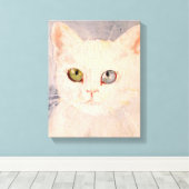 White Kitten with Blue Eye and Green Eye  Canvas P (Insitu (Houten vloer))