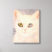White Kitten with Blue Eye and Green Eye  Canvas P Afdruk (Voorkant)