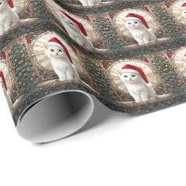 White Kitten with Santa Hat Cadeaupapier