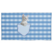 White Kitten zakblauw, kijk naar de grappige 3D Kussensloop (Voorkant-Links)