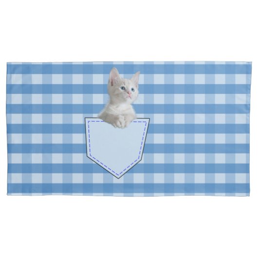 White Kitten zakblauw, kijk naar de grappige 3D Kussensloop (Voorkant-Links)