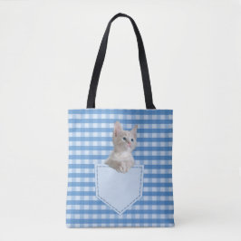 White Kitten zakblauw, kijk naar de grappige 3D Tote Bag