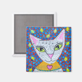 White Kitty Cat Magneet (Voorkant / Achterkant)