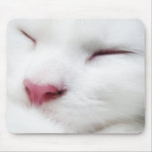 White Kitty Cat Sleeping Face Mousepad Muismat (Voorkant)
