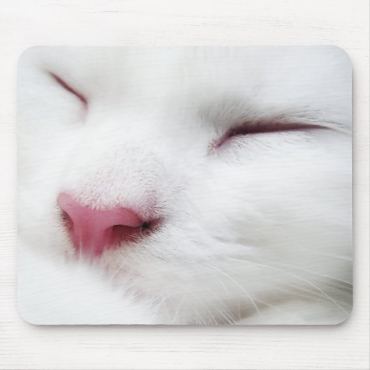 White Kitty Cat Sleeping Face Mousepad Muismat (Voorkant)