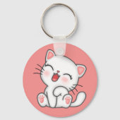 White Kitty Cat Sleutelhanger (Voorkant)