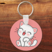 White Kitty Cat Sleutelhanger (Voorkant)