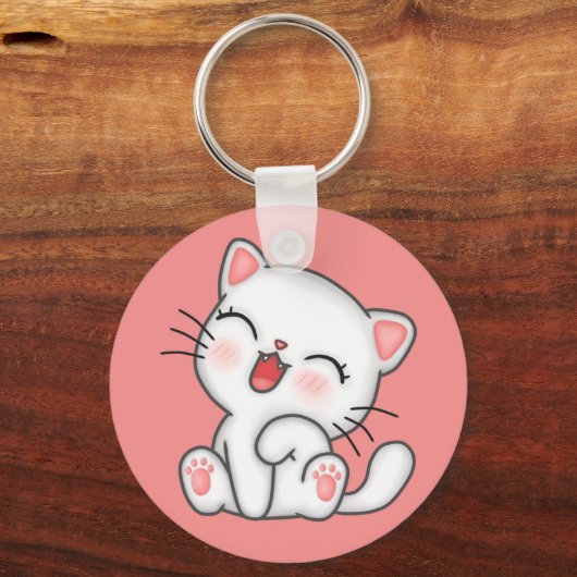 White Kitty Cat Sleutelhanger (Voorkant)