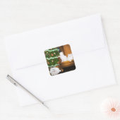 White Kitty met kerstmis Vierkante Sticker (Envelop)