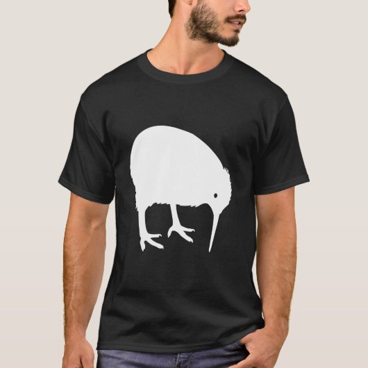 White Kiwi Bird Silhouette Pecking at Ground T-shirt (Voorkant)