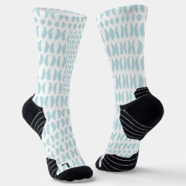 White knee-high socks with blue oval patterns sokken