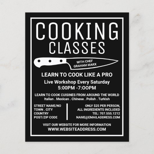 White Knife, Gourmet, Cooking Classes Adverteren Flyer (Voorkant)