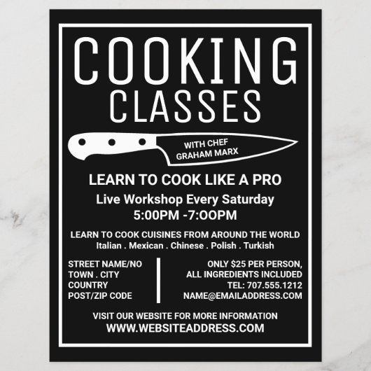 White Knife, Gourmet, Cooking Classes Adverteren Flyer (Voorkant)