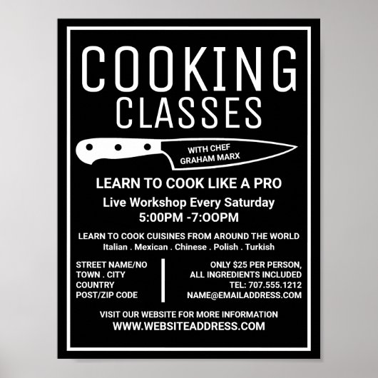 White Knife, Gourmet, Cooking Classes Adverteren Poster (Voorkant)
