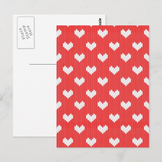 White Knit Hearts Pattern on Red Love Briefkaart (Voorkant / Achterkant)