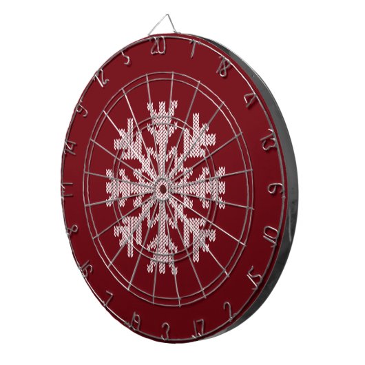 White Knit Snowflake in Holiday Burgundy Red Wine Dartbord (Voorkant Rechts)