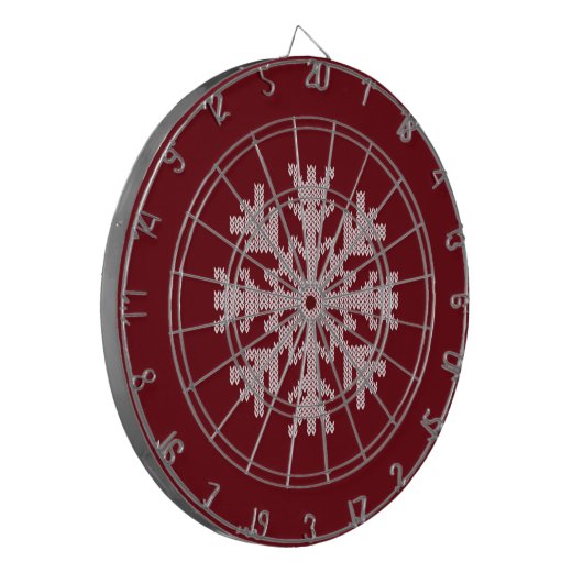 White Knit Snowflake in Holiday Burgundy Red Wine Dartbord (Voorkant Links)