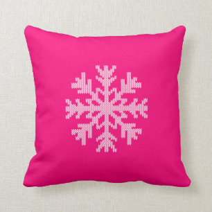 White Knit Snowflake op feestroze fushia Kussen