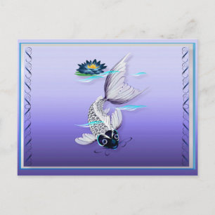 White Koi-Blue Lily Briefkaarten