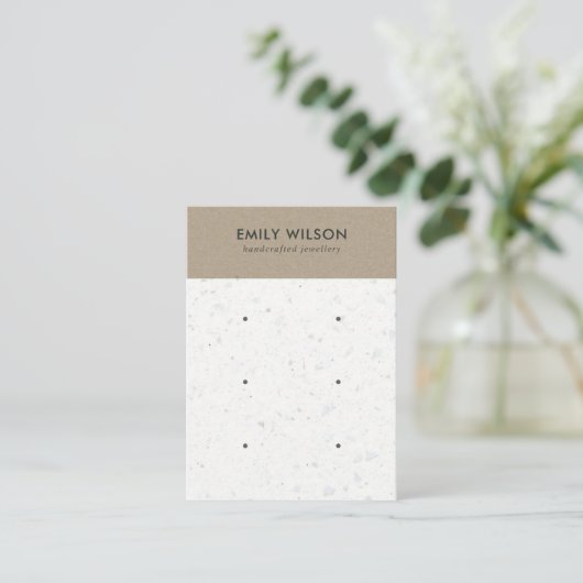 WHITE KRAFT TERRAZZO 3 STUD EARRING DISPLAY CARD VISITEKAARTJE (Staand voorkant)