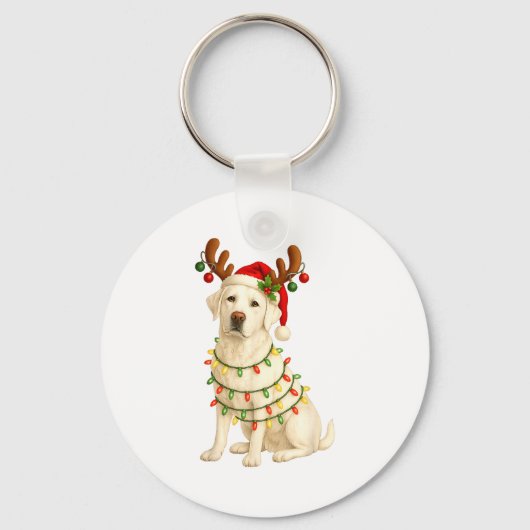 White Lab Christmas Tree Light Pajama Labrador Dog Sleutelhanger (Voorkant)