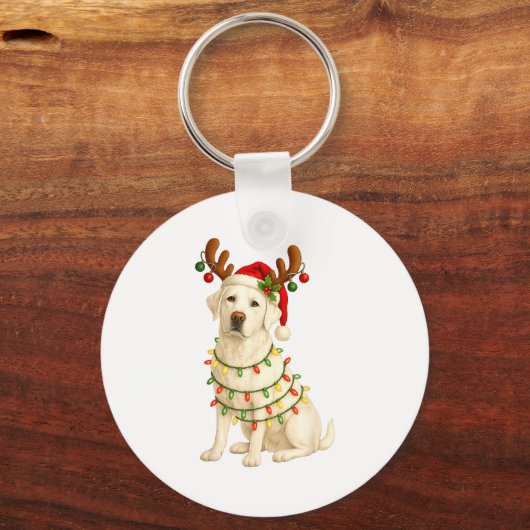 White Lab Christmas Tree Light Pajama Labrador Dog Sleutelhanger (Voorkant)