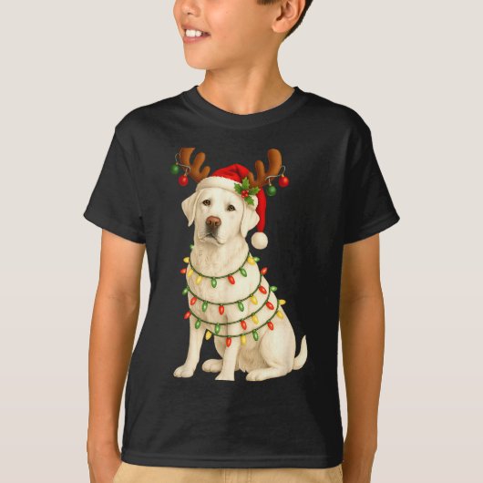 White Lab Christmas Tree Light Pajama Labrador Dog T-shirt (Voorkant)
